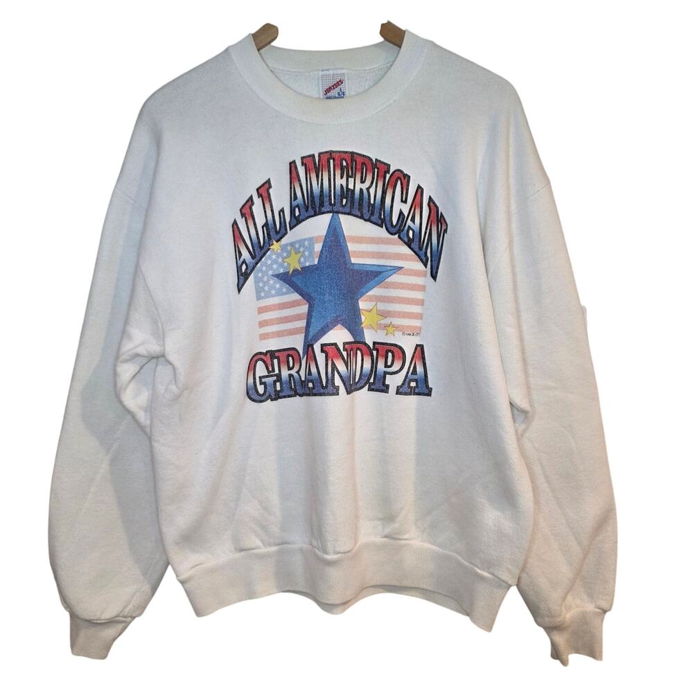 All American Grandpa Vintage Sweatshirt Jerzees Lrg USA 1996 X-It! White